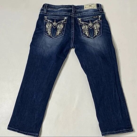Miss Me Standard Crop Stretch Bling Wings Jeans Size 26 - Picture 5 of 7